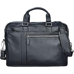STILORD ‘Nico’ Vintage schoudertas leder mannen vrouwen 15,6 inch laptop tas grote aktetas werk office uni echt runderhuid, Kleur:zwart