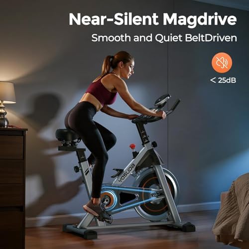 YOSUDA Exercise Bike, Brake Pad Stationary Bike for Home with Exclusive App, Magnetic Indoor Cycling Bike with 300 lb Weight Capacity, Low Noise, Tablet Holder and Fitness Courses for Weight Loss - Magnetic-Black - 5