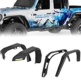 Hooke Road Gladiator JT Flat Fender Flares, Front & Rear Rugged Wheel Fenders w/LED Turn Signal Lights for Jeep Gladiator JT 2020 2021 2022 2023 2024 2025 Pickup Trucks - 4PCS Set