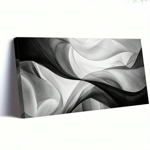 Décoration moderne de salon avec la grande toile abstraite gris-noir 60x120cm