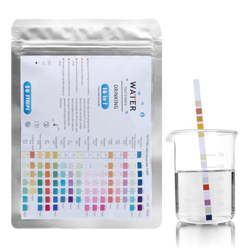 RUNYU 16in1 Trinkwasser Teststreifen Wasserhärte 50 Stück Wassertester Trinkwasser, Einfache Überprüfung der Wasserqualität, Wasserteststreifen mit Härte, Blei, Eisen, Kupfer