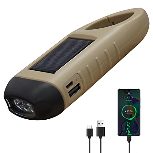 Tenatu Linterna recargable con manivela 500mA, linterna solar recargable con banco de energía, linterna led recargable a través de USB, linterna con manivela para emergencias/exteriores/camping Cover