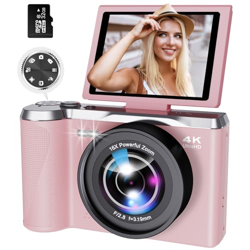 4K Digital Camera for Photography and Video, 56MP Autofocus Vlogging Camera with 3' 180° Flip Screen, 16X Zoom Compact Point and Shoot Camera for YouTube, Travel & Daily Content Creation
