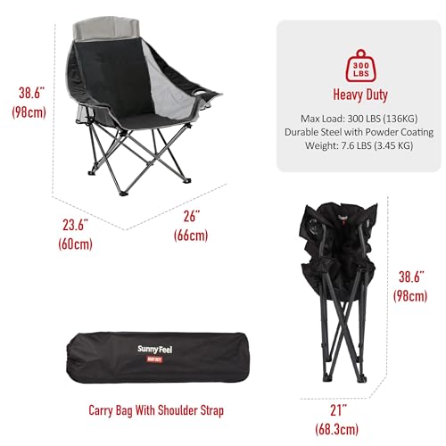 SUNNYFEEL XL Padded Oversized Camping Chair, Heavy Duty Folding Camp Chairs w/Cup Holder and Carry Bag, Portable Lawn Chairs, Foldable Outdoor Sofa for Adults, Sports, Tailgating, Beach,RVing