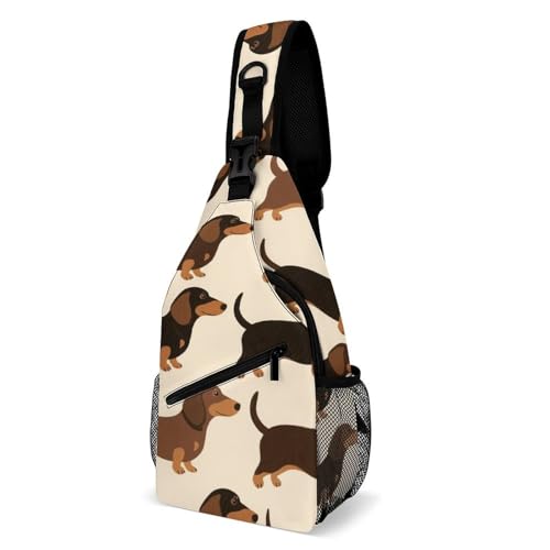 Men & Women Sling Backpack Satchel Bookbags Travel Rucksack Daypack - Multipurpose Anti-Theft Tool Backpack, Crossbody Chest Rucksack, Cartoon Dachshund Weiner Dog Pet Art