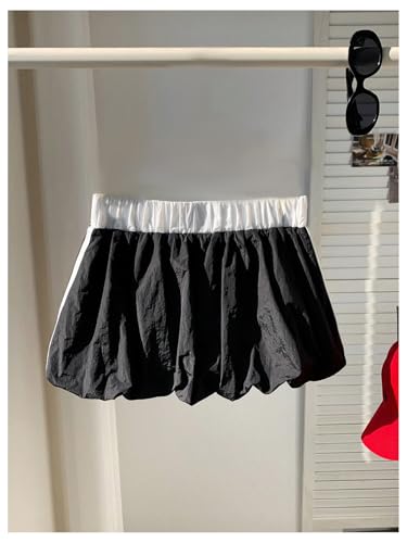 Verdusa Women's Y2K Striped Bubble Skirt Color Block Elastic Waist A Line Ruffle Mini Skirts2