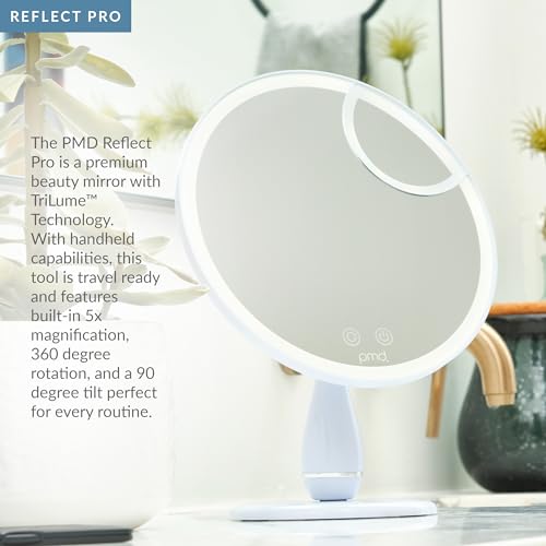 PMD Beauty LED Makeup Mirror with Lights - TriLume Technology - Handheld Vanity Mirror - Three Modes, 360° Rotation, 5X Magnification, Travel Ready - with Review Serum by PMD Beauty - Used condition - Image 3