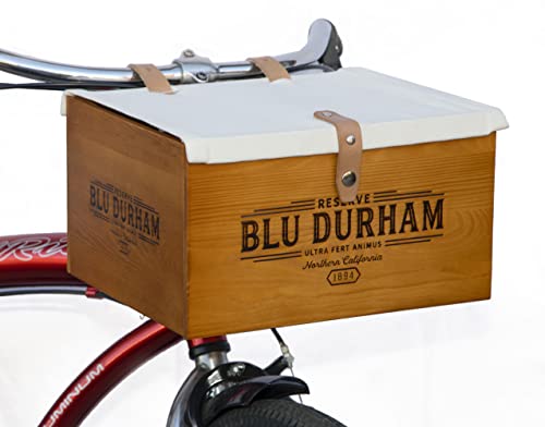 Basket, Wine Crate Design With Leather Straps, Secure Canvas Lid & Handlebar Attachment, Natural Materials, Front Bike Crate