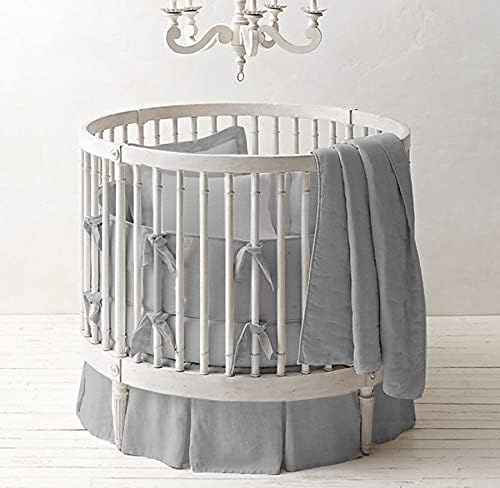 Silver Gray 100% Egyptian Cotton Comforter 4 Pc Baby Round Bedding Set (Size_Fitted 9" deep Pocket, Pleated Round Bed Skirt 15'' Drop)