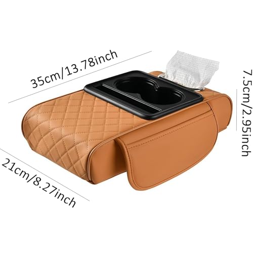 KFCIAVNG Car Center Console Cover for Toyota Hilux Double Cab 2001-2025, Microfiber Leather Armrest Cushion 5-in-1 Center Console Cover with 2 Storage Bags Cup Holder Tissue Box Interior Accessories