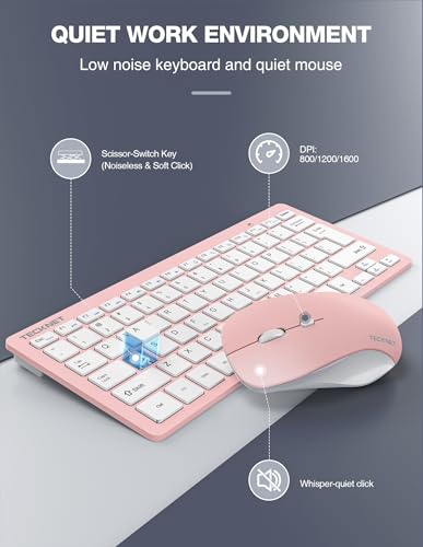 Image of TECKNET Wireless Keyboard and Mouse Combo, Mini Cordless Computer Keyboard and Mouse Set 2.4GHz, Silent Adjustable 1600 DPI, Quiet Click, Lag-Free for Computer, Laptop, PC, Windows, Mac, Chrome OS