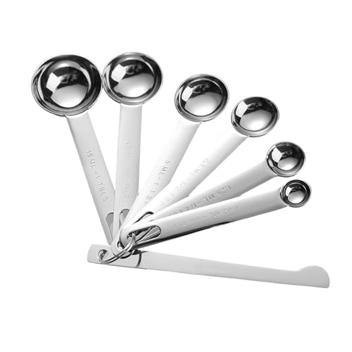 7 Pcs Stainless Steel Measuring Spoons Set | Premium Metal Table Spoon & Teaspoon Measuring Spoons for Baking, Cooking & Coffee | Engraved UK/Metric Cups Measurements | Dishwasher Safe