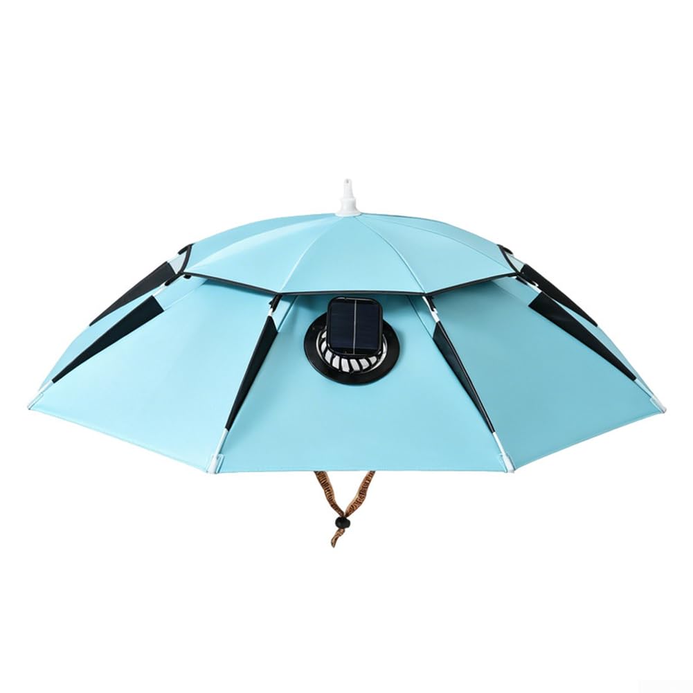Sombrilla de pesca con ventilador de refrigeración de doble capa con protección UV, plegable, para lago, río, camping, senderismo, deportes al aire libre, adultos, unisex, luz ajustable