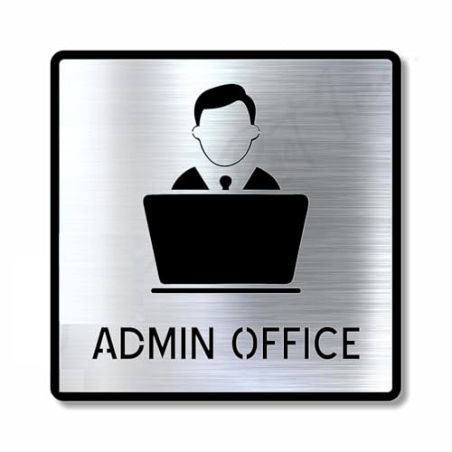 Image of Premium Brush Silver Steel Finish Acrylic Door Sign Easy to Mount Self-Adhesive Tape Signage for Hotel Office Resort Society Corporate Business (ADMIN OFFICE)