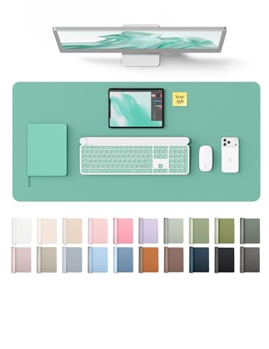 Image of YSAGi Leather Desk Protector, Office Mat, Large Mouse Mat, Non-Slip PU Leather Blotter, Laptop Desk, Waterproof Writing Pad for Office and Home (Green-Blue, 35.4 inch x 17 inch)