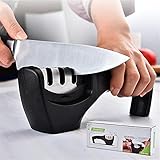 QWERO Kitchen Knife Sharpener 3-in-1 Knife Sharpening Tool Knife Accessory Easy Manual Sharpening,for All Kinds of Kitchen Knives,Helps Repair,Restore and Polish Blades Quickly（Black）
