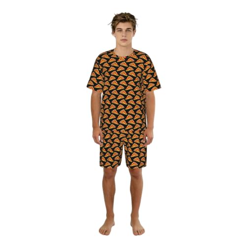 Pyjama homme manches courtes en tissu extensible et doux motif pizza