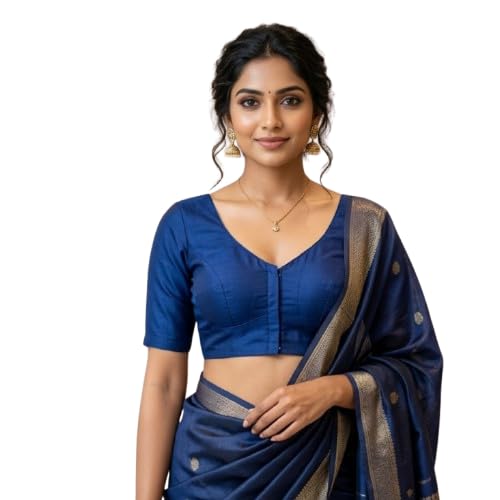Women’s Cotton Readymade Saree Blouse with Half Sleeves & U-Neck – Front Hook Closure, Non-Padded Comfortable Ethnic Blouse for Saree Wear, Festive, Wedding-image-33