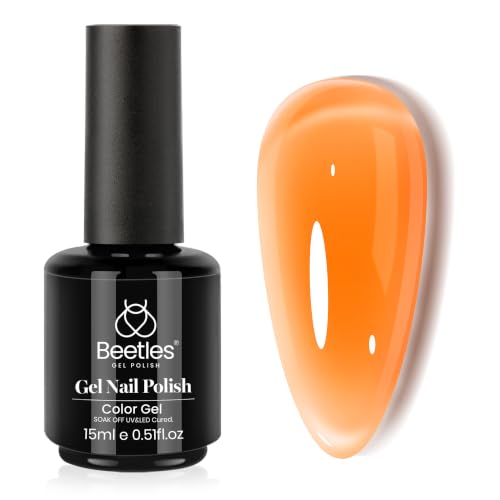 Image of Beetles Orange Gel Nail Polish, 15ML Summer Jelly Gel Polish Sheer Translucent Effect Gel Soak Off UV Orange Burst Series French Nail Art Manicure Gift for Women