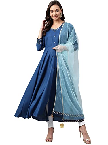 Image of ANNI DESIGNER Women's Cotton Blend Kurta with Dupatta