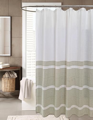 Serafina Home Nautical Striped Sage Green and White Fabric Shower