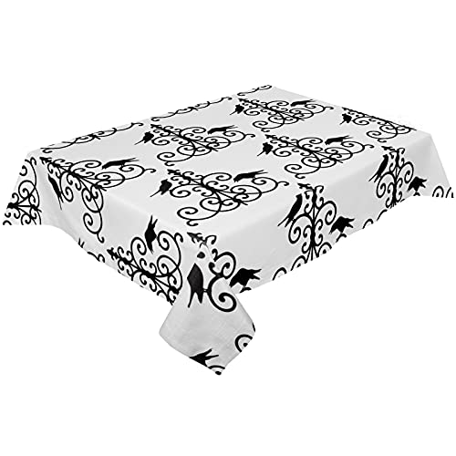 Rectangle Tablecloth 52x70 inch Vintage Halloween Theme Crow White Waterproof Wrinkle Free Tablecloth Spillproof Table Cover