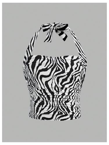 Image of SOLY HUX Girl's 2 Piece Halter Tank Top Leopard Print Ruched Tie Backless Sleeveless Y2k Tops