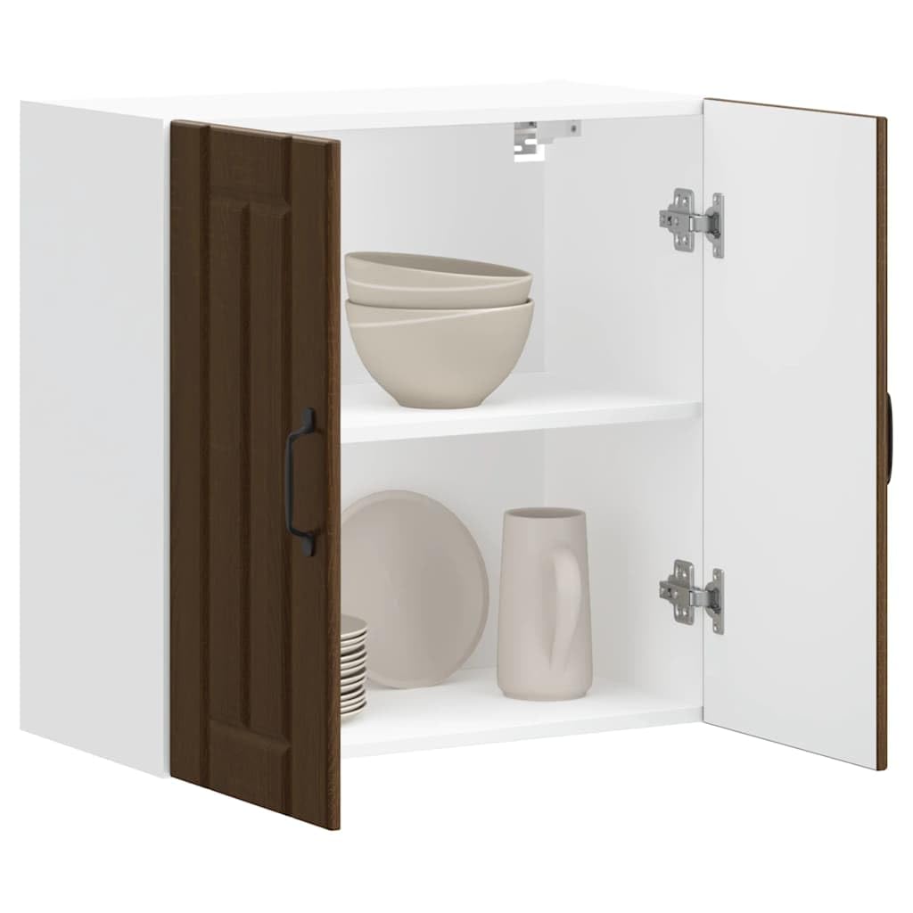 Küchen-Hängeschrank Lucca in Braun Eichen-Optik aus Holzwerkstoff, 60 x 31 x 60 cm, mit viel Stauraum, Glastüren und Wandmontage für Geschirr, Töpfe, Teller und Küchenzubehör
