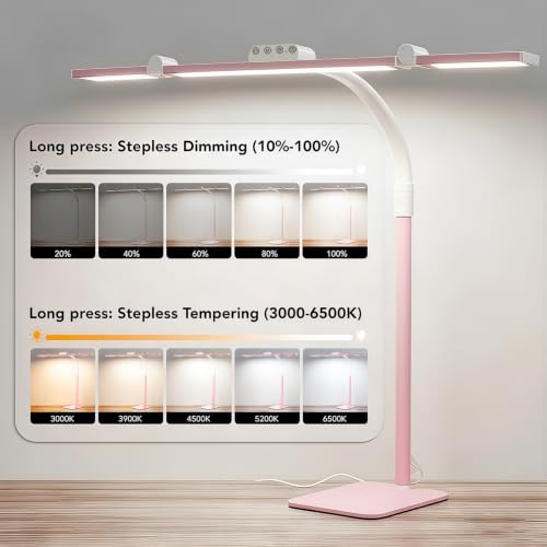 Image of LED Desk Lamp for Home Office with Base, 28.2 inch Adjustable Gooseneck Swing Arm Bright Desk Light, Dimmable Architect Table Lamp for Desktop Computer Light, Reading, Study, Workbench(Pink)