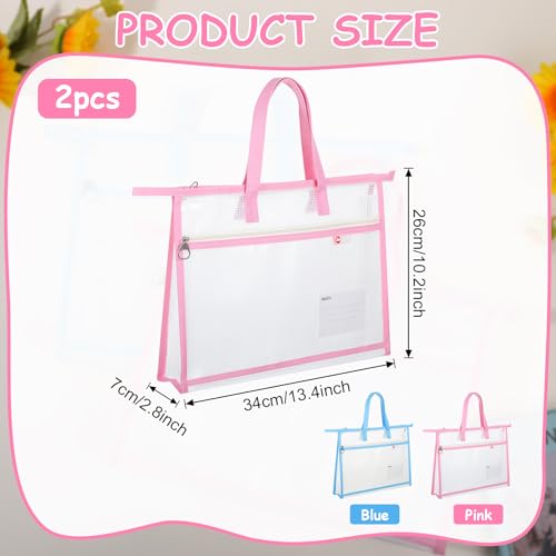 Image of 2 Pcs A4 Project Bag for Quilting Craft Storage for Quilters Clear Mesh Design Art Supply Bag Artwork Storage Organize for Artworks Charts and Teaching Material Multipurpose (13.4 x 10.2 Inch)