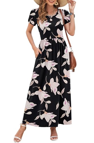 Image of AUSELILY Women's Summer Maxi Dresses Petal Sleeves Casual Empire Waist Long Dress with Pockets 2025 New