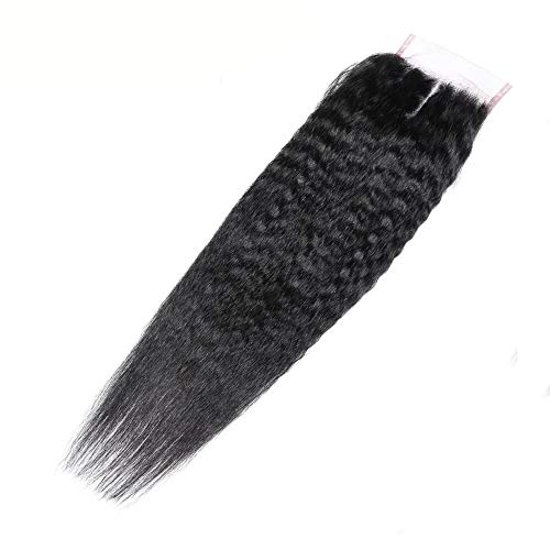 Brazilian Virgin Kinky Straight Human Hair Lace closure Grade 8A Top Closure Yaki Hair Closure Middle Part Kinky Straight Closure Natural Color (22Inch, 4x4 Middle Part)