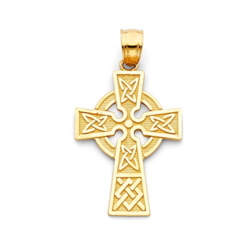 14K Yellow Gold Celtic Cross Pendant with 1.2mm Singapore Chain Chain Necklace2
