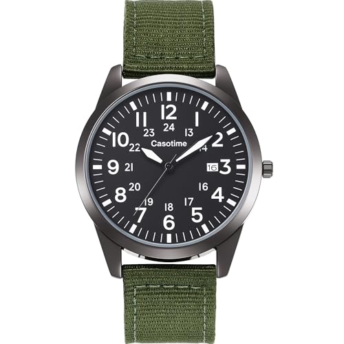 Casotime Reloj táctico militar para hombre, cuarzo analógico probado en campo con esfera luminosa, correa de nailon resistente al agua hasta 30 m y segunda mano, reloj de pulsera unisex deportivo del