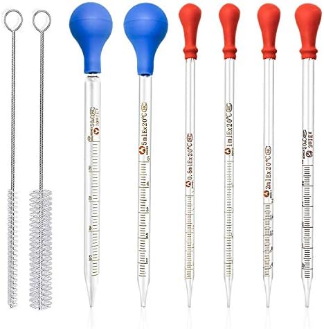HOAOH 6 Pieces Glass Pipettes 10ml 5ml 3ml 2ml 1ml 0.5ml Glass Graduated Dropper Pipette for School, Students, Transfer for Liquid Essential Oil