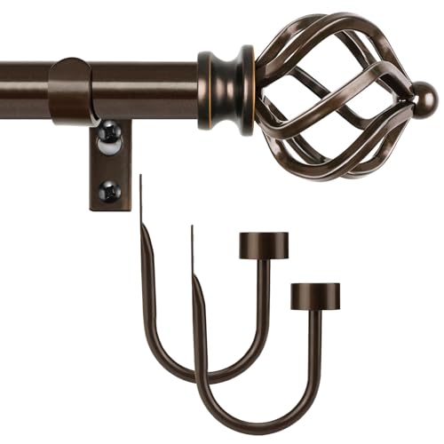KAMANINA Bundle of 32-58" 2 Pack Curtain Rod with Twisted Cage Finials and Modern Cap Holdbacks 1 Pair