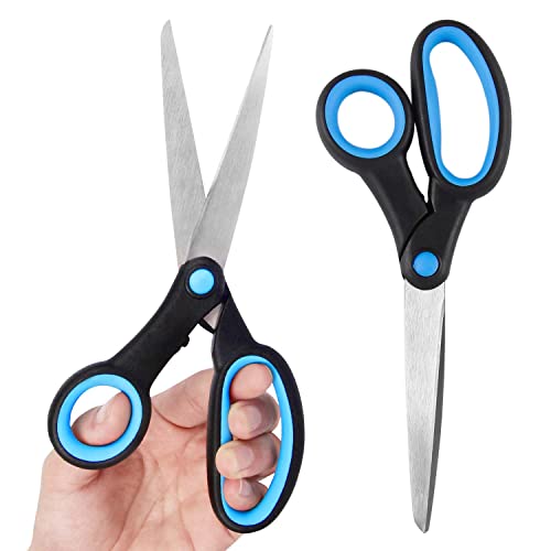 Left Handed Scissors for Adults 8 Inch Lefty Scissors Bluk for Kids Student All Purpose Sharp Blades Shears Set of 2 Pack Great for Craft Office Sewing Fabric Arts School and Home Black/Blue