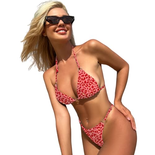 Image of MIKETAI Sexy Bikinis for Women 2 Piece Bikini Spaghetti Strap Swimsuits Solid Color Bathing Swimwear Triangle Bathing Suit
