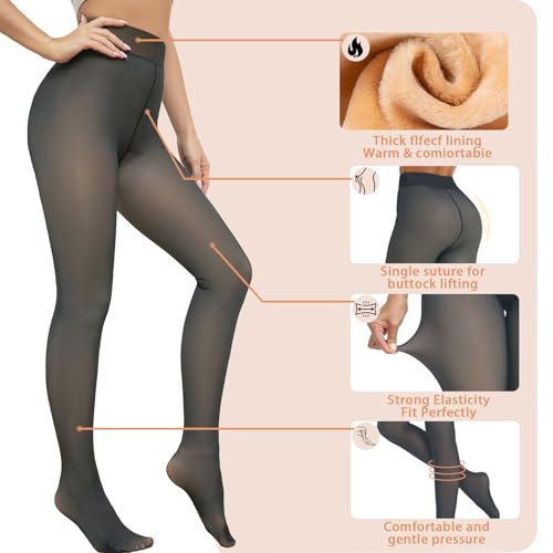 Image of X-CHENG 2 Pairs Fleece Lined Tights Women-Thermal Pantyhose leggings Women,Fake Translucent Skin Colored Tights for Winter