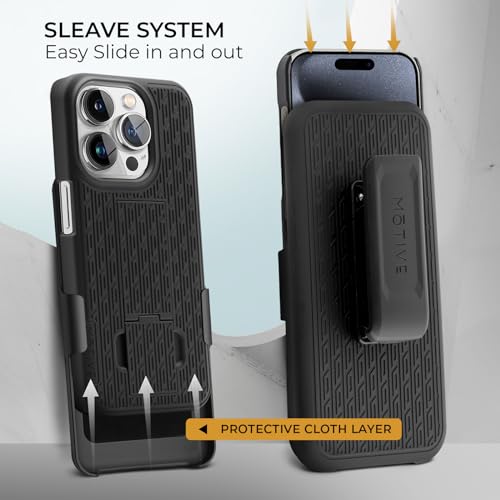 MOTIVE for iPhone 15 Pro Case with Belt Clip, Shell Holster Combo for Apple iPhone 15 Pro Holster, Slim Rugged Case, Drop Shockproof Protective Cover & Kickstand, 6.1 inch | Black