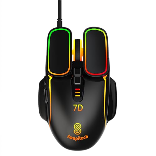 SWAPITECH Fighter with 8800 DPI Gaming Sensor and 7 Programmable Buttons | RGB Wired Gaming Mouse with Ultra-Responsive 7000fps | 4 Color Breathing Lights | Advance Windows Software | USB 2.0