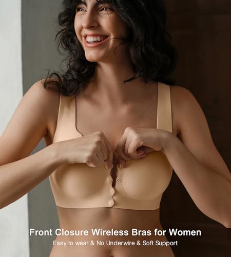 SHARICCA Seamless Front Closure Bras for Women Wireless Full Coverage Support Bra Comfortable No Underwire Everyday Bras2