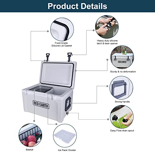 Gint Ultra-Light 52 Quart Hard Cooler Insulated Portable Ice Chest Box With Basket & Divider, Great For The Beach, Boat, Fishing, Barbecue Or Camping #TOP2