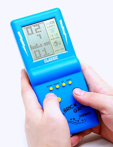 CZT Großbild-Ziegel Spielkonsole klassisches Puzzle eingebaut 23 Spiele Geschwindigkeit/Schwierigkeitsgrad einstellbar mit 2 AA-Batterien (Nicht im Lieferumfang enthalten) (Blau)
