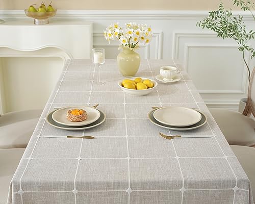 Alsoo Waterproof Tablecloths for 6 Foot Rectangle Tables Rustic Plaid Tablecloth Cotton Linen Cloth Wrinkle Free Table Cloths for Parties, Kitchen Dining, Holiday, Christmas (4-6 Seats, 55x75 Inches) by Alsoo - Used condition - Image 2