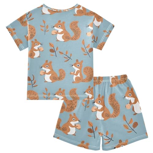 ALAZA Squirrel Holding Nuts Pajamas Short Sleeve 2 Piece Sleepwear Top and Bottom Pajama Set Unisex2
