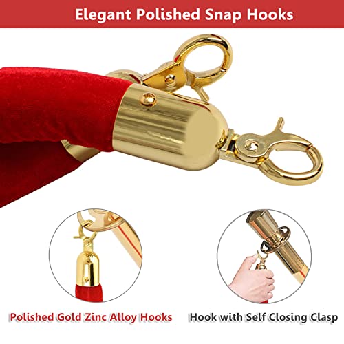 2 pacote de veludo vermelho corda com ganchos de ouro, barreira de segurança de cordas de veludo de
