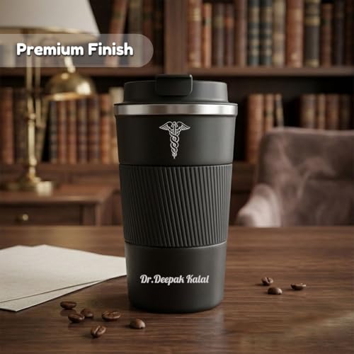 Image of Giftana Personalized Coffee Tumbler with Name, Customized Travel Mug with Lid, Coffee Mug for Men and Women, Birthday Gifts, Valentine's Day Gift, Corporate Gifts for Employee (Doctors)