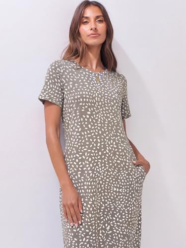 Image of ANRABESS Womens Midi Dress,Summer Long Tshirts Dresses,Short Sleeve Split Stripe,Comfy Travel Beach Vacation Casual Wear