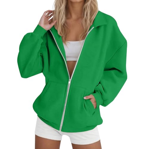 Womens Sweatshirt Zip Up Oversized Hoodies Cute Y2K Fall Winter Fleece Jackets Long Sleeve Collared Shirts With Pockets